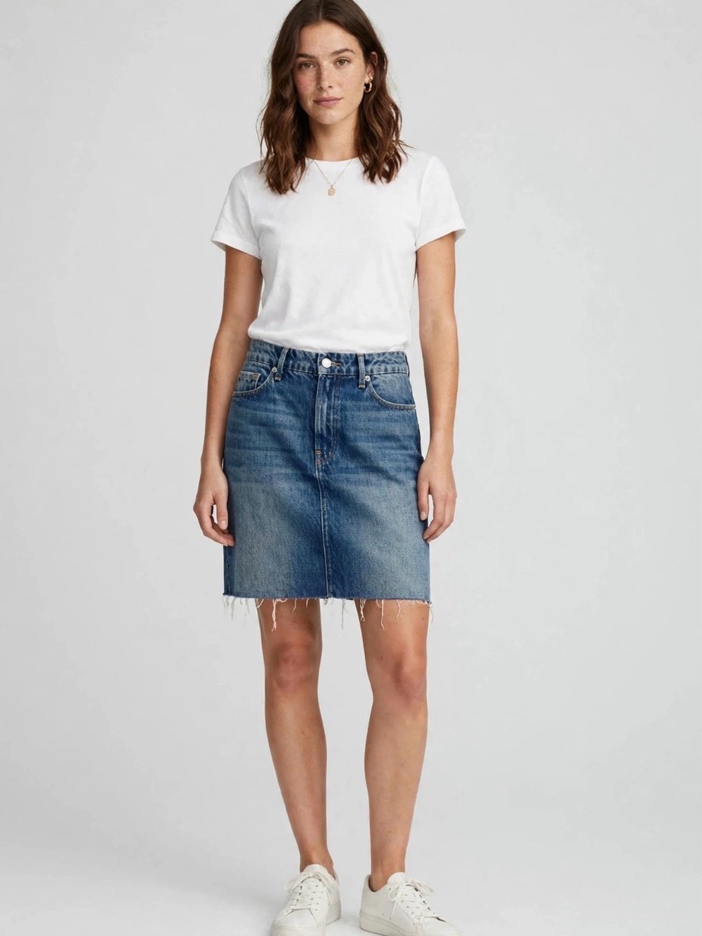 Good American Medium Blue Distressed Denim Skirt